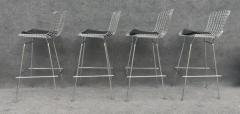 Harry Bertoia Set of Four Harry Bertoia for Knoll Barstool in Chrome Black Leatherette - 3339085