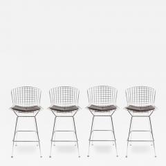 Harry Bertoia Set of Four Harry Bertoia for Knoll Barstool in Chrome Black Leatherette - 3341402