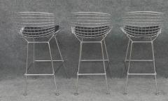 Harry Bertoia Set of Three Harry Bertoia for Knoll Barstool in Chrome Black Leatherette - 4033303