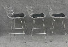 Harry Bertoia Set of Three Harry Bertoia for Knoll Barstool in Chrome Black Leatherette - 4033306