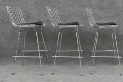 Harry Bertoia Set of Three Harry Bertoia for Knoll Barstool in Chrome Black Leatherette - 4033307