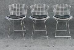 Harry Bertoia Set of Three Harry Bertoia for Knoll Barstool in Chrome Black Leatherette - 4033308