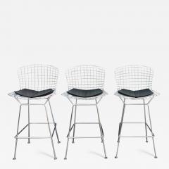 Harry Bertoia Set of Three Harry Bertoia for Knoll Barstool in Chrome Black Leatherette - 4034137