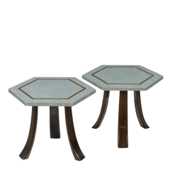 Harvey Probber 1960s Harvey Probber pair terrazzo brass inlay hexagonal side tables - 3889651