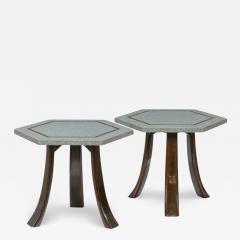 Harvey Probber 1960s Harvey Probber pair terrazzo brass inlay hexagonal side tables - 3889744