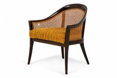Harvey Probber American Mid Century Dark Wood Caning and Striped Upholstery Ar - 4634352