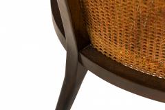 Harvey Probber American Mid Century Dark Wood Caning and Striped Upholstery Ar - 4634357