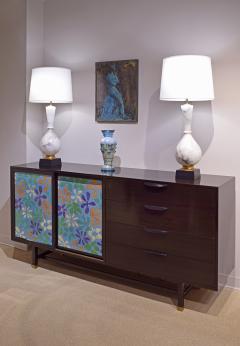 Harvey Probber Cabinet With Stunning Jewelry Enamel Doors by Harvey Probber 1950s Signed  - 1558679