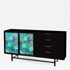 Harvey Probber Cabinet With Stunning Jewelry Enamel Doors by Harvey Probber 1950s Signed  - 1559191