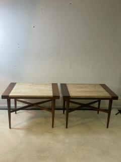 Harvey Probber EXCEPTIONAL MID CENTURY MODERN PAIR OF TRAVERTINE AND WOOD TABLES - 2117703