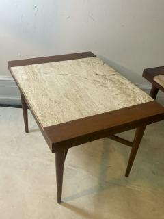 Harvey Probber EXCEPTIONAL MID CENTURY MODERN PAIR OF TRAVERTINE AND WOOD TABLES - 2117706