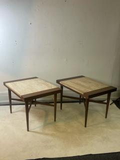 Harvey Probber EXCEPTIONAL MID CENTURY MODERN PAIR OF TRAVERTINE AND WOOD TABLES - 2117707