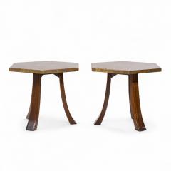 Harvey Probber Harvey Probber Acid Etched Bronze and Mahogany Hexagon Side Tables Pair - 4346406