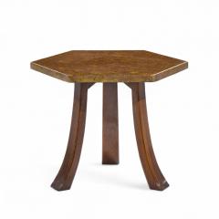 Harvey Probber Harvey Probber Acid Etched Bronze and Mahogany Hexagon Side Tables Pair - 4346409