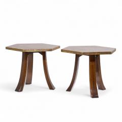 Harvey Probber Harvey Probber Acid Etched Bronze and Mahogany Hexagon Side Tables Pair - 4346410