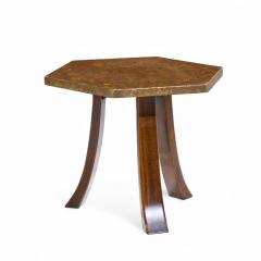 Harvey Probber Harvey Probber Acid Etched Bronze and Mahogany Hexagon Side Tables Pair - 4346411