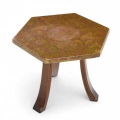 Harvey Probber Harvey Probber Acid Etched Bronze and Mahogany Hexagon Side Tables Pair - 4346412