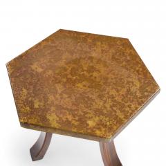 Harvey Probber Harvey Probber Acid Etched Bronze and Mahogany Hexagon Side Tables Pair - 4346413