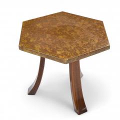 Harvey Probber Harvey Probber Acid Etched Bronze and Mahogany Hexagon Side Tables Pair - 4346414