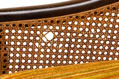 Harvey Probber Harvey Probber American Dark Wood Caning and Striped Upholstery Armchair - 2789470