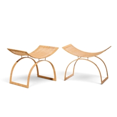 Harvey Probber Harvey Probber Artisan Collection Mid Century Rattan Over Steel Stools Pair - 4753514