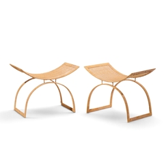 Harvey Probber Harvey Probber Artisan Collection Mid Century Rattan Over Steel Stools Pair - 4753515