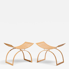 Harvey Probber Harvey Probber Artisan Collection Mid Century Rattan Over Steel Stools Pair - 4753765