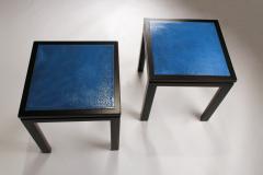 Harvey Probber Harvey Probber Blue Enameled Copper and Espresso Mahogany Side Tables - 862107