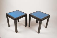 Harvey Probber Harvey Probber Blue Enameled Copper and Espresso Mahogany Side Tables - 862112