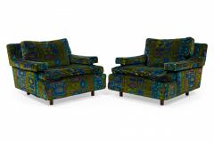 Harvey Probber Harvey Probber Mid Century Green and Blue Patterned Velvet Cube Armchairs - 2793261