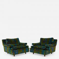 Harvey Probber Harvey Probber Mid Century Green and Blue Patterned Velvet Cube Armchairs - 2794979
