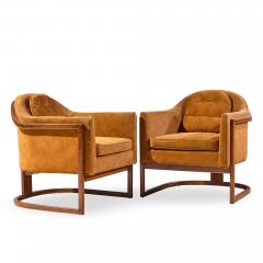 Harvey Probber Harvey Probber Mid Century Walnut Barrel Lounge Chairs Pair - 4529453