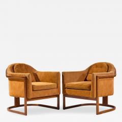 Harvey Probber Harvey Probber Mid Century Walnut Barrel Lounge Chairs Pair - 4532538