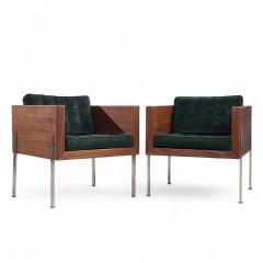 Harvey Probber Harvey Probber Mid Century Walnut Case and Chrome Lounge Chairs Pair - 4252483