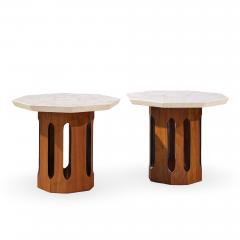 Harvey Probber Harvey Probber Mid Century Walnut and Terrazzo Side End Tables Pair - 4527865