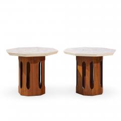 Harvey Probber Harvey Probber Mid Century Walnut and Terrazzo Side End Tables Pair - 4527934