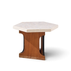 Harvey Probber Harvey Probber Mid Century Walnut and Terrazzo Top Hexagon Side Tables Pair - 4795410
