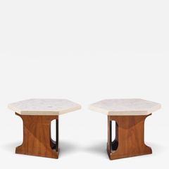 Harvey Probber Harvey Probber Mid Century Walnut and Terrazzo Top Hexagon Side Tables Pair - 4796088