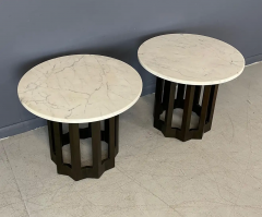 Harvey Probber Harvey Probber Pair of Circular Side Tables Walnut With Marble Tops Mid Century - 2649826