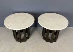 Harvey Probber Harvey Probber Pair of Circular Side Tables Walnut With Marble Tops Mid Century - 2649827