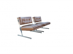 Harvey Probber Harvey Probber Pair of Leather Chrome Slipper Lounge Chairs Cantilevered Seats - 2547678