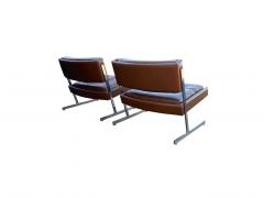 Harvey Probber Harvey Probber Pair of Leather Chrome Slipper Lounge Chairs Cantilevered Seats - 2547679