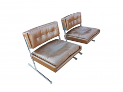 Harvey Probber Harvey Probber Pair of Leather Chrome Slipper Lounge Chairs Cantilevered Seats - 2547691