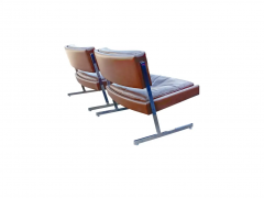 Harvey Probber Harvey Probber Pair of Leather Chrome Slipper Lounge Chairs Cantilevered Seats - 2547697