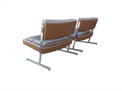 Harvey Probber Harvey Probber Pair of Leather Chrome Slipper Lounge Chairs Cantilevered Seats - 2547699