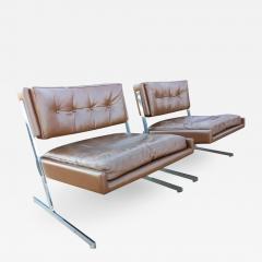 Harvey Probber Harvey Probber Pair of Leather Chrome Slipper Lounge Chairs Cantilevered Seats - 2549464