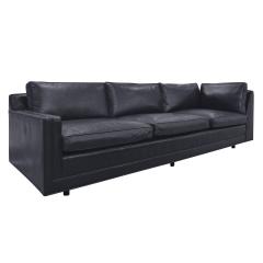 Harvey Probber Harvey Probber Sectional Sofa in Black Leather with Mahogany Legs 1950s signed  - 2163506