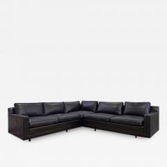 Harvey Probber Harvey Probber Sectional Sofa in Black Leather with Mahogany Legs 1950s signed  - 2163753
