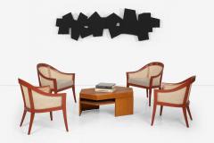 Harvey Probber Harvey Probber Set of Four Occasional Chairs Salmon Lacquer Cane 1960c - 4463922