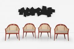 Harvey Probber Harvey Probber Set of Four Occasional Chairs Salmon Lacquer Cane 1960c - 4463923